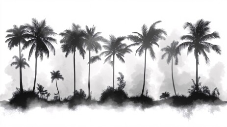 水墨风椰林风景插画