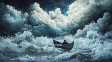 孤舟在暴风雨中的航行