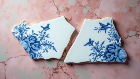 破碎的青花瓷片