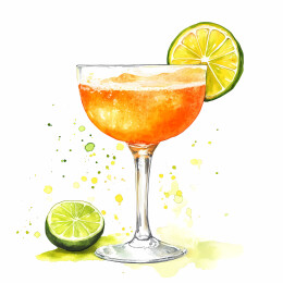 水彩橙色酒水图画