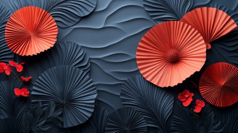 红花扇面中式装饰场景
