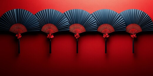 红花扇面中式装饰场景