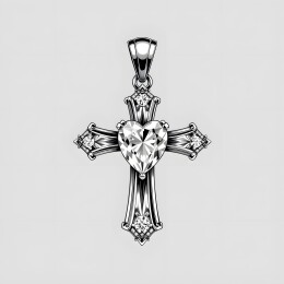 心形钻石镶嵌的十字架吊坠