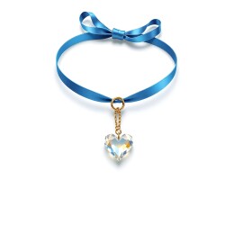 蓝色丝带心形水晶吊坠颈饰