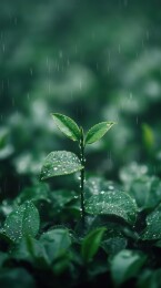 雨中新生的嫩绿茶叶