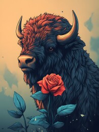 牛与玫瑰的奇幻艺术形象