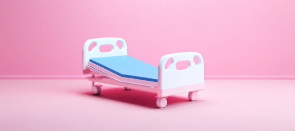 粉色背景下的医疗病床3D渲染
