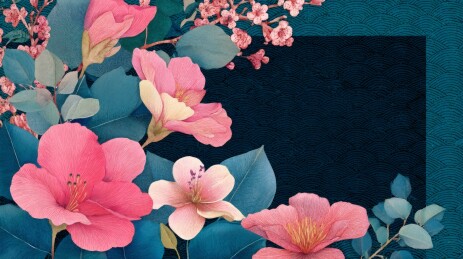 粉红花卉暗纹背景图