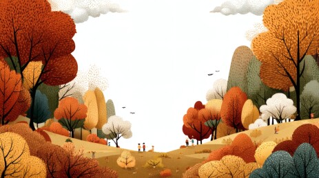 秋季树林人群景色图