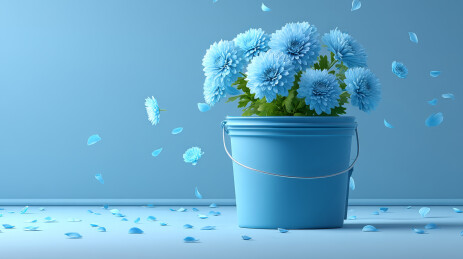 蓝色桶装菊花