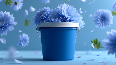 蓝色桶装菊花