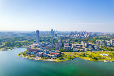 成都天府新区兴隆湖和科学城白昼下午航拍