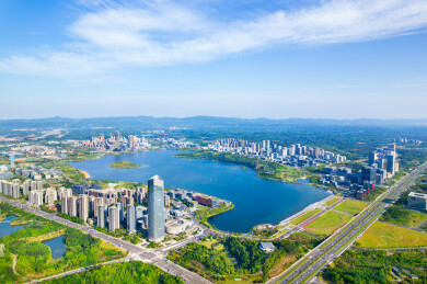 成都天府新区兴隆湖和科学城白昼下午航拍