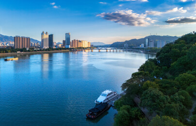 杭州市桐庐县桐君山景区航拍风光