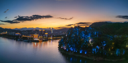 杭州市桐庐县桐君山景区航拍风光