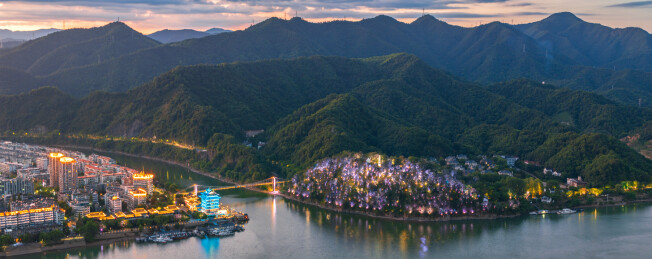 杭州市桐庐县桐君山景区航拍风光