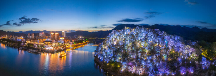 杭州市桐庐县桐君山景区航拍风光