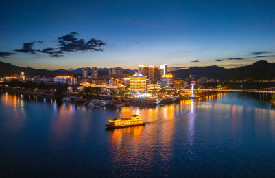 杭州市桐庐县桐君山景区航拍风光