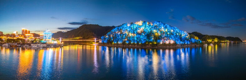 杭州市桐庐县桐君山景区航拍风光