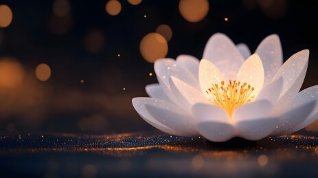 发光的白色莲花与梦幻光斑