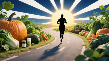 阳光下于蔬果间跑步的健康生活图景
