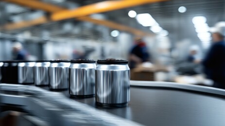 工厂流水线上的铝罐生产