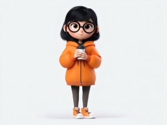 卡通女孩暖冬咖啡时光
