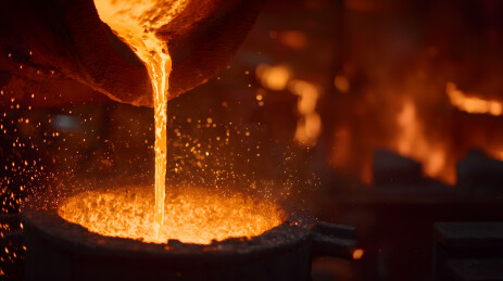 熔炉中的熔化金属特写