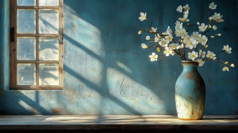 花卉冷调静物场景