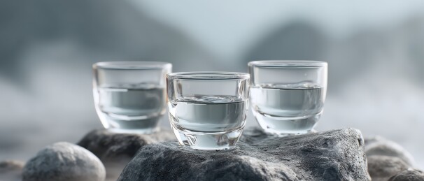 三杯清酒置于岩石之上
