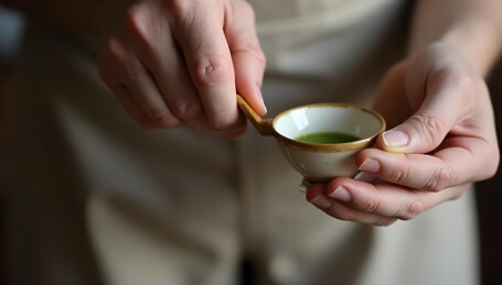 手持茶盏品茶画面