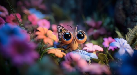 卡通蝴蝶花丛漫步