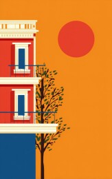 红楼秋日暖阳意境图