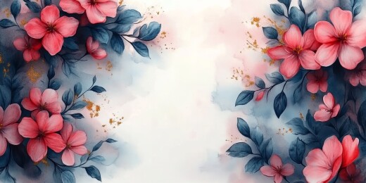 粉花蓝叶的边框