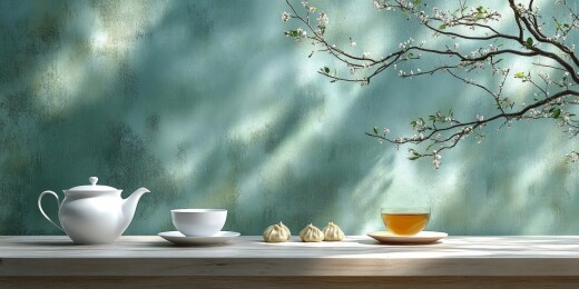 茶盘茶点伴绿植静享时光