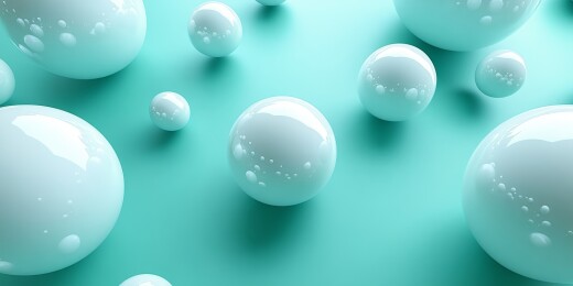 白球错落于浅绿背景之上