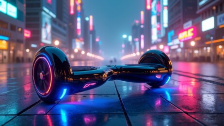 霓虹夜色下的平衡车