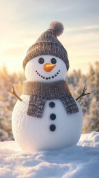 戴帽围脖雪人萌态可掬