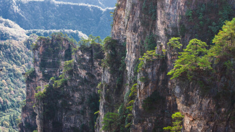 航拍湖南张家界武陵源天子山景区索道