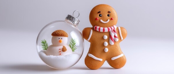 圣诞姜饼人与雪球装饰