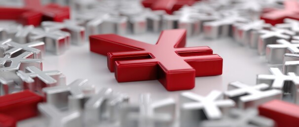 红色和银色的日元符号