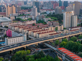 航拍上海市延安西路高架桥