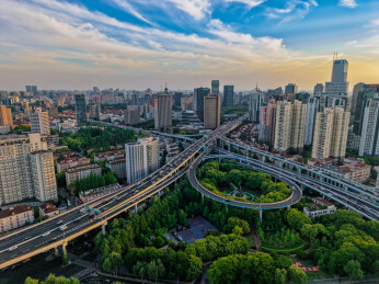 航拍上海市延安西路高架桥