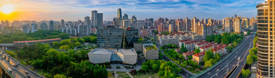 航拍上海市延安西路高架桥