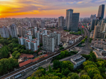 航拍上海市延安西路高架桥