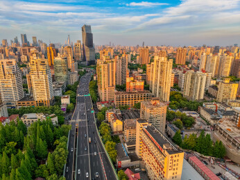 航拍上海市延安西路高架桥