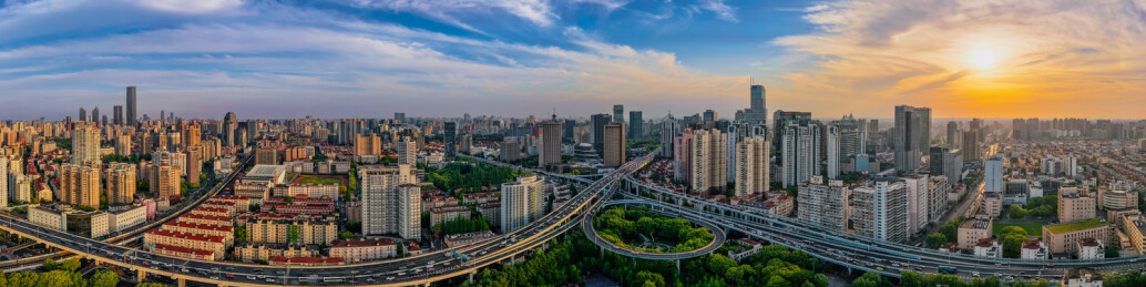 航拍上海市延安西路高架桥