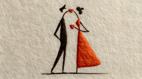 一对男女相拥的简约画作