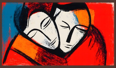 抽象风格相拥的两个人物