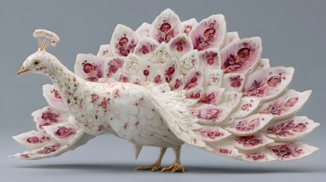 精美花卉纹饰开屏瓷孔雀